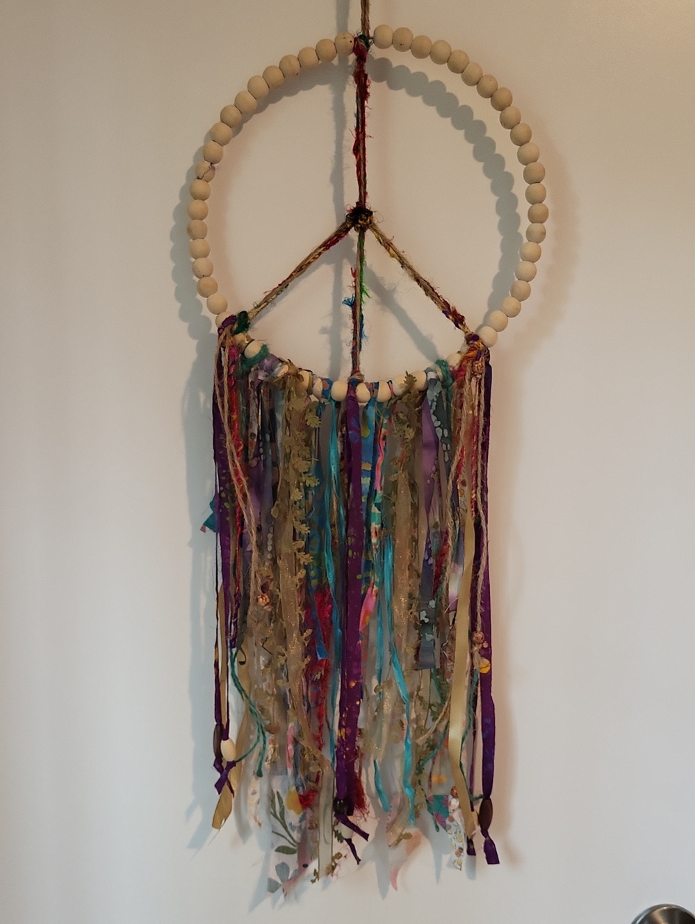 Dream Catcher Wall Art Boho with Natural Beads and Multicolor Ribbons